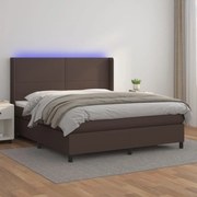 Cama box spring c/ colchão/LED 160x200 cm couro artif. castanho