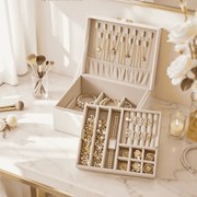 Caixa para joias com 2 níveis 17 x 20,5 x 9,5 cm Ideia para presente branco creme