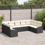 vidaXL Conjunto de Sofá de Jardim de 9 Peças com Almofadas Pretas em Rattan Sintético.