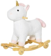 HOMCOM Baloiço Infantil em Forma de Unicornio para Crianças acima de 3 Anos Baloiço 2 em 1 com Rodas e Sons 45kg 63x38x63cm Branco | Aosom Portugal