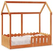 Cama infantil formato casa 70x140 cm pinho maciço castanho-mel