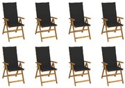 vidaXL Cadeiras de jardim dobráveis c/ almofadões 8 pcs acácia maciça