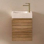 Conjunto De Móvel De Casa De Banho Suspenso 40x20 Cm Em Madeira De Teca Com Lavatório Integrado Em Cimento Napier Madeira De Teca & Sem - Sklum