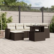 vidaXL 7 pcs conjunto de sofás jardim c/ almofadões vime PE castanho