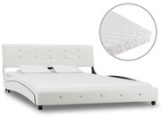 Cama com colchão 140x200cm couro artificial branco