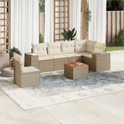 vidaXL 7 pcs conjunto de sofás p/ jardim com almofadões vime PE bege