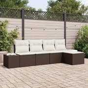 vidaXL Conjunto de Sofá de Jardim com 5 Peças e Almofadas em Ratan Sintético Marrom