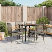 vidaXL 5 pcs conjunto de jantar p/ jardim c/ almofadões vime PE cinza