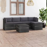 6 pcs conjunto lounge de paletes com almofadões pinho maciço