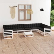 11 pcs conj. lounge de jardim c/ almofadões pinho maciço branco