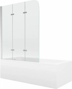 Mexen Cubik banheira retangular 170 x 70 cm com revestimento e paravento de 3 painéis 120 cm, transparente, cromado