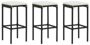 vidaXL Bancos de bar com almofadões 3 pcs vime PE preto