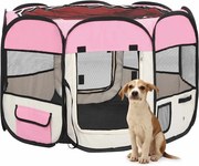 vidaXL Parque dobrável p/ cão c/ saco de transporte 90x90x58 cm rosa