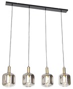 Candeeiro de suspensão de design preto com ouro com vidro fumê 4 luzes - Zuzanna Design