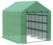 Outsunny Estufa de Jardim Estufa de Exterior com Prateleiras de 4 Níveis Porta com Fecho de Correr e Estrutura de Aço 244x180x210 cm Verde