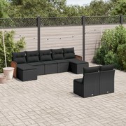 vidaXL 9 pcs conjunto de sofás p/ jardim c/ almofadões vime PE preto