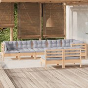 vidaXL 8 pcs conjunto lounge de jardim + almofadões cinza pinho maciço