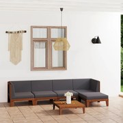 6 pcs conjunto lounge de jardim c/ almofadões acácia maciça