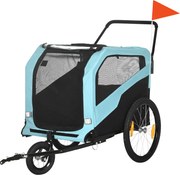 PawHut Reboque 2 em 1 para cães, função de empurrar, 2 entradas, janelas em rede, toldo, estrutura em aço, azul-claro, 170 x 77 x 90 cm | Aosom Portugal