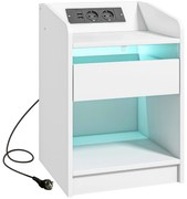 HOMCOM Mesa de Cabeceira com Luzes LED Gaveta Prateleira Estação de Carregamento Entrada USB e Controlo Remoto 40x40x58 cm Branco | Aosom Portugal