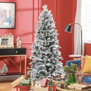 Árvore de Natal artificial de 180 cm com suporte metálico, 1489 ramos cobertos de neve, pinhas, verde