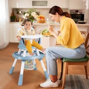 Cadeira alta Refeição conversível para bebés 16 em 1 com bandeja removível e arnês de 5 pontos Assento elevatório Mesa para blocos de construção Azul