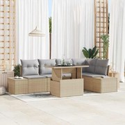 vidaXL Sofá de Jardim 6 Peças com Almofadas Bege em Rattan