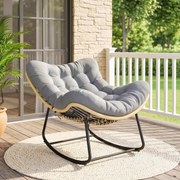 Cadeira de baloiço de jardim para interior e exterior, cadeira de baloiço em resina trançada com almofada macia, cinzenta