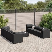 vidaXL 9 pcs conjunto lounge de jardim c/ almofadões vime PE preto