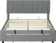 HOMCOM Cama de Casal 140x200 com Baú e Gaveta Cabeceira Reclinável Estofada Cinza Claro | Aosom Portugal
