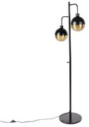 Candeeiro de pé industrial preto com latão 2 luzes - Haicha Industrial