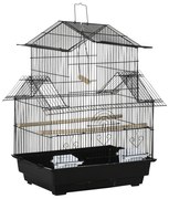 PawHut Gaiola para Pássaros de Metal com Bandeja Amovível 2 Comedouros e Poleiros 50,5x41x63cm Preto