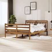 Estrutura cama dupla 135x190 cm madeira maciça castanho-mel