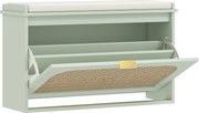 HOMCOM Banco para sapatos, banco de arrumação, assento acolchoado, gaveta basculante, porta em vime, 80 x 26 x 47,5 cm, verde | Aosom Portugal