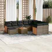 vidaXL 11 pcs conjunto sofás de jardim c/ almofadões vime PE cinzento