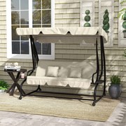 Banco Baloiço de Jardim 3 Lugares Convertível em Cama com Toldo Ajustável e 2 Almofadas 200x120x164 cm Creme