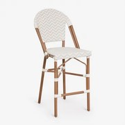 Taburete Alto Empilhável De Jardim Com Encosto Em Alumínio E Rattan Sintético Brielle Bistro Nude Beige - Gardénia Branco & ↑65 Cm - Sklum