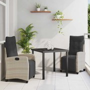 vidaXL Conjunto de jantar de jardim com 3 peças, cinza claro, rattan sintético