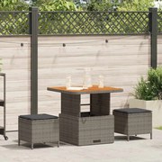 Conjunto de Jantar de Jardim em 3 Peças com Almofadas Cinza em Rattan de Polietileno e Acácia