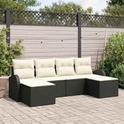 vidaXL Conjunto de Sofá de Jardim de 6 Peças com Almofadas Preto Rattan Poliéster