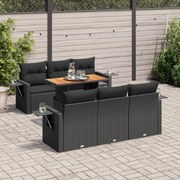 vidaXL 7 pcs conjunto de sofás p/ jardim c/ almofadões vime PE preto