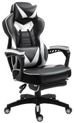 Vinsetto Cadeira de escritorio gaming ergonômica Altura ajustável Reclinável Encosto com apoio para pés 65x70x118,5-128,5 cm Branco e Preto