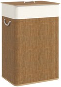 HOMCOM Cesto de Roupa com Tampa 72L Cesto de Roupa de Bambu com Bolsa Interior Removível e Alças 40x30x60 cm Madeira e Creme