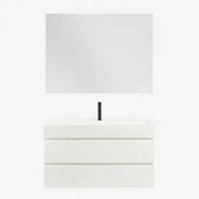 Conjunto De Móvel De Casa De Banho Suspenso Em Madeira E Folha De Freixo Com Lavatório Integrado Ona Branco & Retangular Led - Sklum