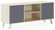 Móvel de TV 140 com 2 portas, sala de estar, modelo WIND, cor da estrutura Puccini, cor da porta Antracite Grey, medidas 140x40x57cm de altura