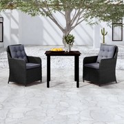 vidaXL 3 pcs conjunto de jantar para jardim preto
