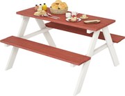 Outsunny Conjunto de Jardim Infantil de Madeira Mesa de Piquenique com Bancos para Crianças de 3-8 Anos 89x79x50 cm Castanho e Branco | Aosom Portugal