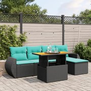 vidaXL 6 pcs conjunto de sofás p/ jardim c/ almofadões vime PE preto