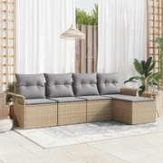 vidaXL Conjunto de Sofá de Jardim com almofada 5 pcs Bege vime PE