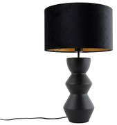 Candeeiro de mesa design preto com abajur de veludo preto com dourado 35 cm - Alisia
